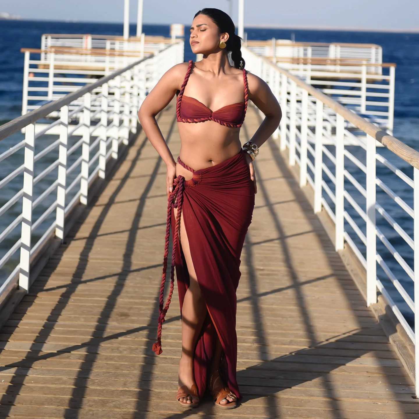 New 3Pcs Bandeau Bikini Sexy Bikini Set Women Swimsuit Push Up Swimwear Female Long Skirt Slim Bathing Suits Beachwear Outfits XJ250624