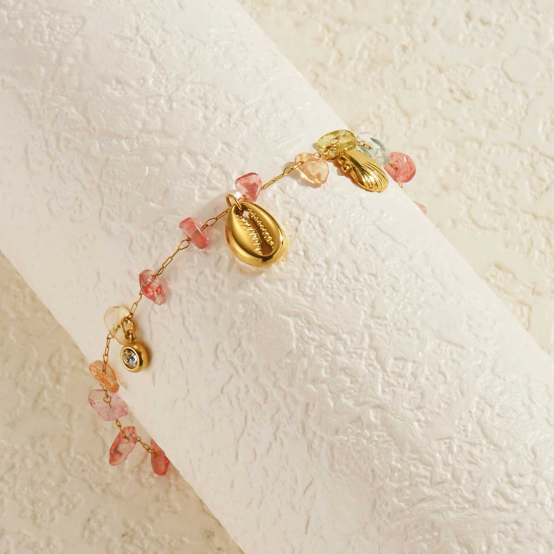 18K Altn Kaplama Renkli Ced Tal Kabuklu Rhinestone Wen Bileklik ok Ynl Paslanmaz elik Zincir Plaj Tak X250625