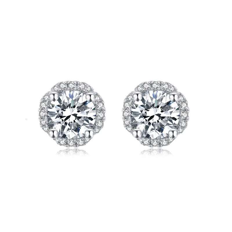 925 Sterling Silver GRA Certified Round Cut Moissanite Stud Earrings Silver Plated Classic Halo Design Moissanite Earings Stud