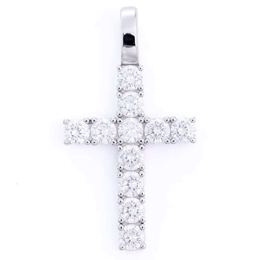 2025 new high-end niche S925 silver inlaid moissanite cross gold-plated platinum pendant cross-border quality jewelry