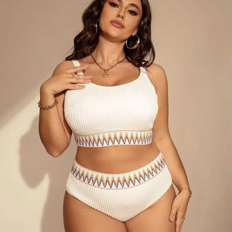 Plus Size Bikini Set Sexy Swimwear Women 2024 High Waist Two-Piece Swimsuit Woman Beachwear Bathing Suit Biquini Monokini XJ250624
