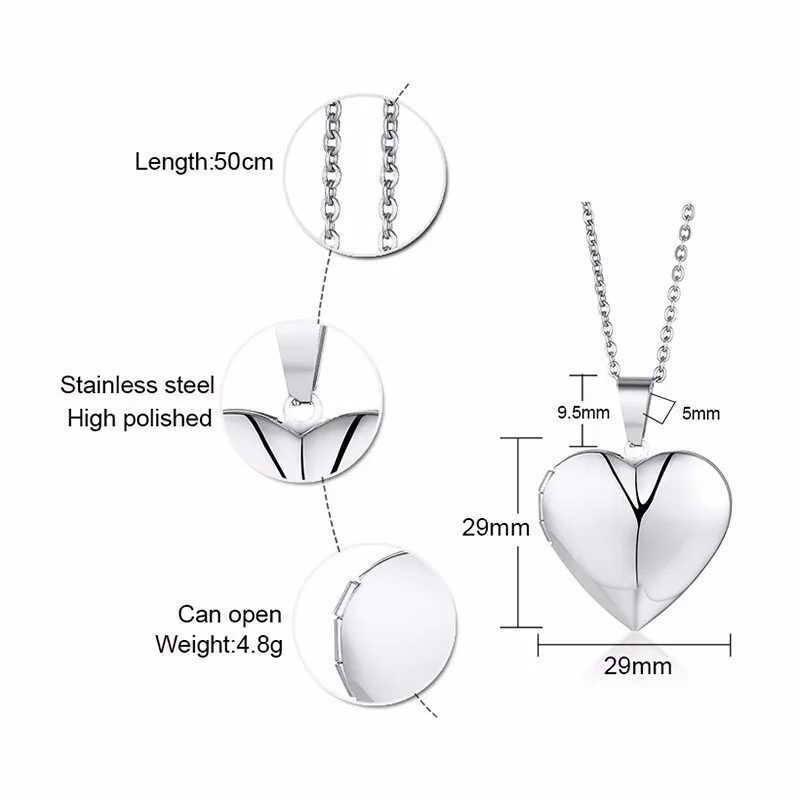 Vnox Light Heart Locket Pendants for Women Men Openable Photo Frame Glossy Stainless Steel Necklaces Family Love Collar M250625