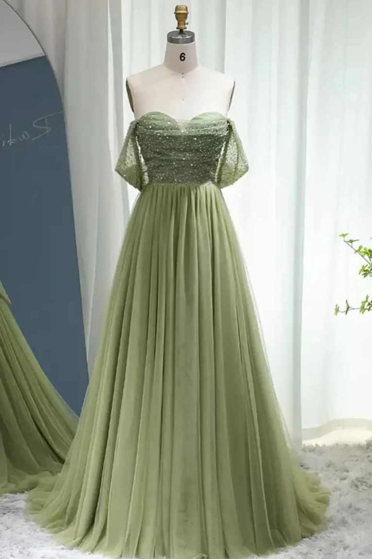 Green Gorgeous Delicate See Through Pearls Evening Dress Sexy Cut Out Cocktail Gown Women Prom Party Shimmering Customized Prom Wear vestido de novia