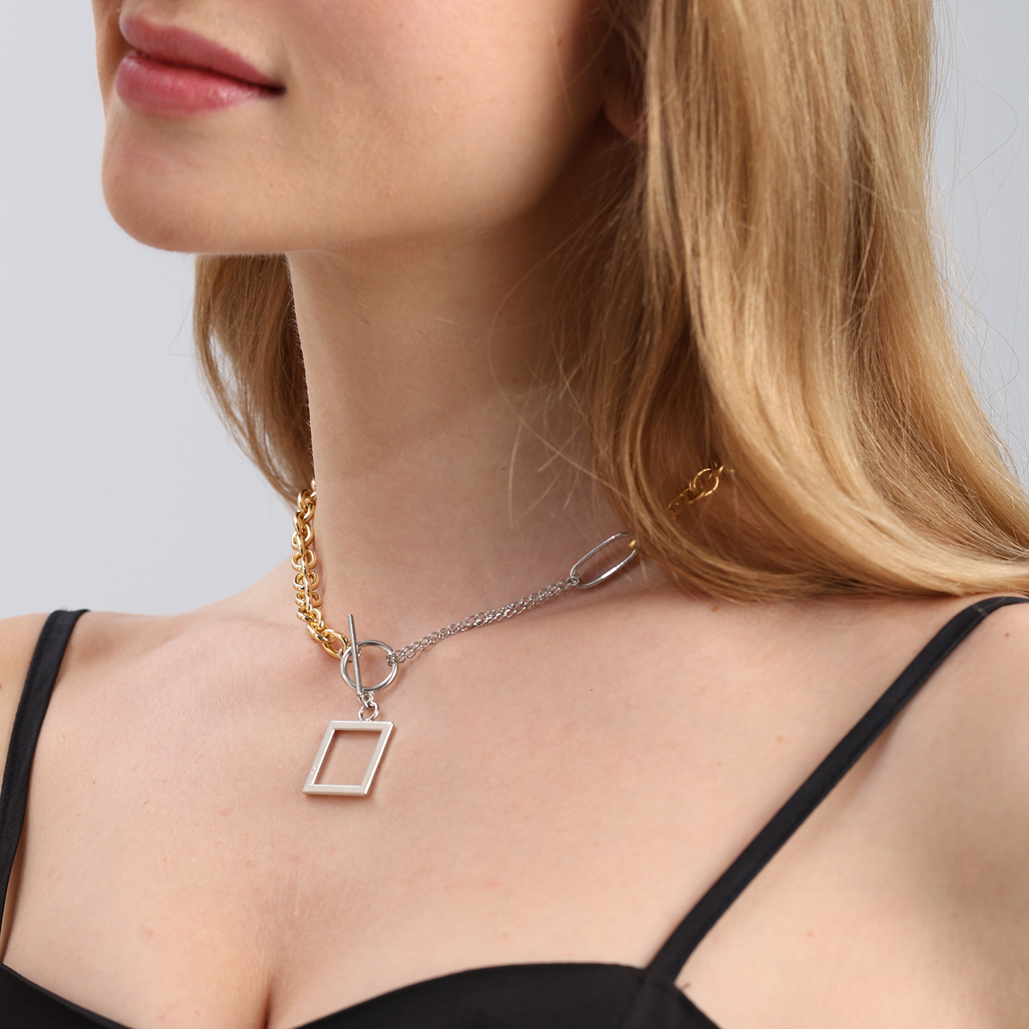 Hip Hop Geometric Patchwork Aluminum Chain Hollow Square Pendant Necklace for Women Trendy Metal Jewelry Jewelry for Women