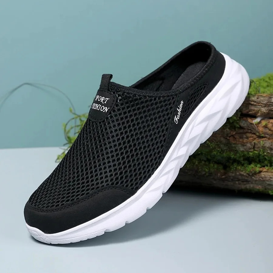 Mens Half Slippers Summer Breathable Mesh Mens Shoes Outdoor Casual Walking Shoes Large Flat Light Mesh 250624