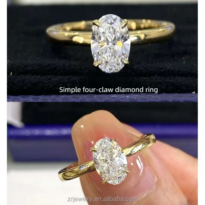 Fashion Jewelry Rings 18K 925 Sterling Silver Classic Ellipse Oval Shaped Moissanite Ring White Gold Band