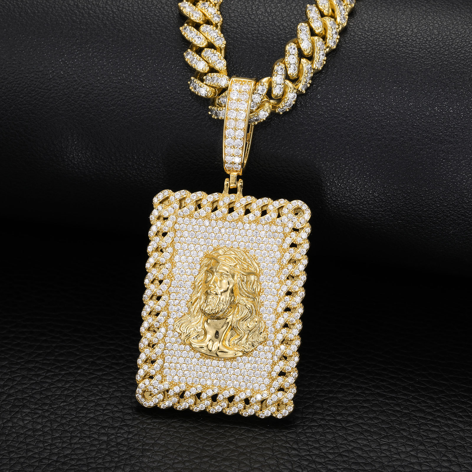 Hip Hop Square Jesus Face Pendant Necklace 5A Zircon Women Men Religious Jewelry