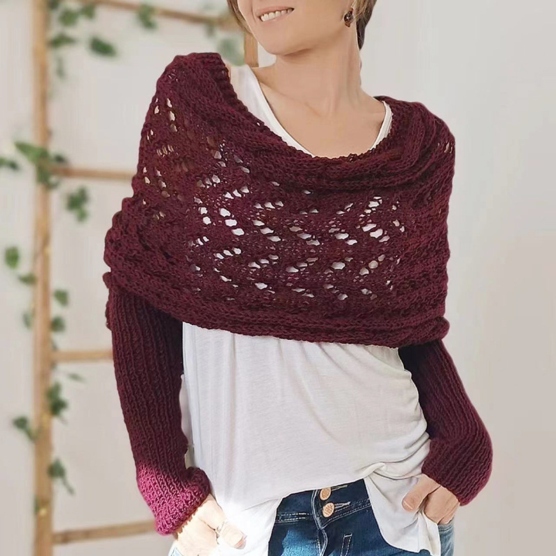 K1133 New cross-border autumn and winter long shawl knitted high-grade hollow extended double-sleeved shawl outerwear for women