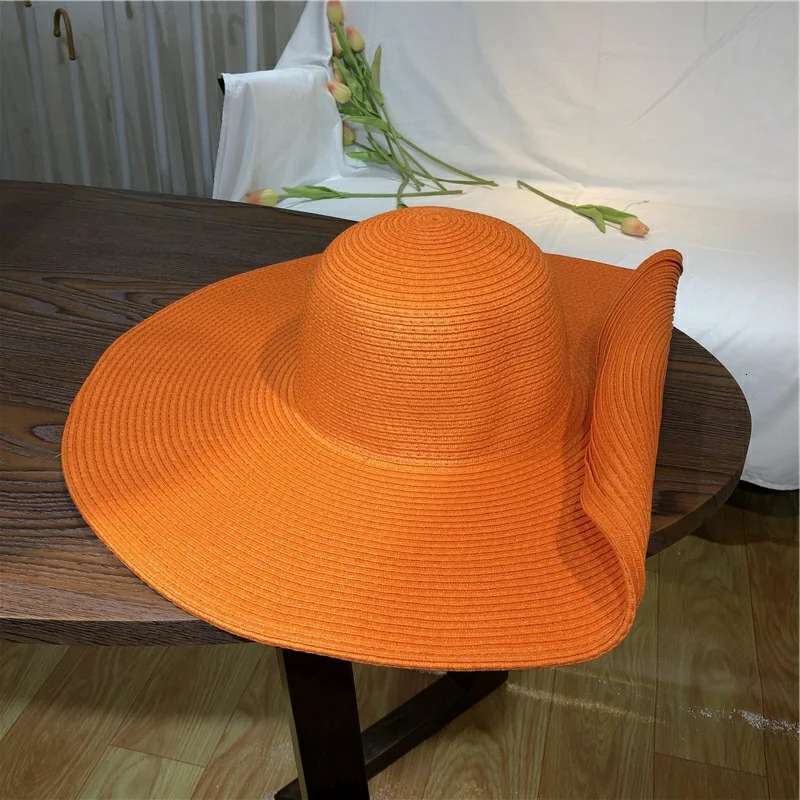 Orange straw hat 25cm super big brim hat Retail sun hat Ultra thin breathable summer sun hat straw hat Travel men and women 250624
