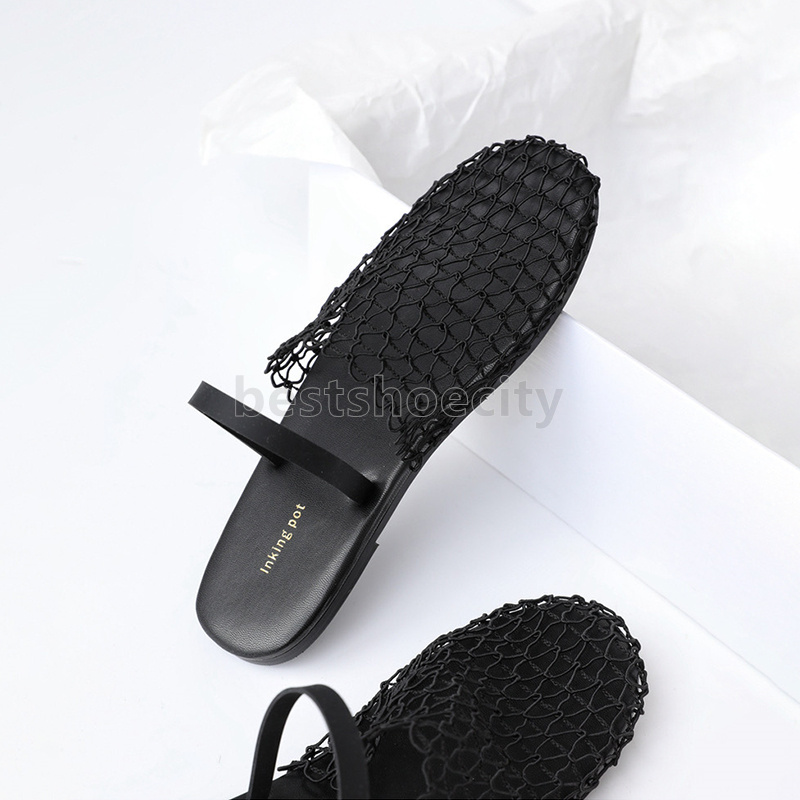 womens designer sandals flats heels fishnet mesh sandal summer crochet net women shoes sandale elegant hollow out ladies slippers size 36-40