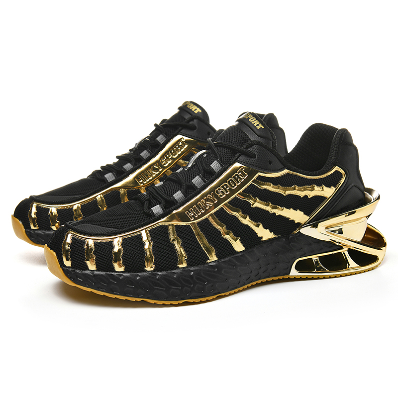 2407-Men's Plated Black Gold Blade Trend Running Shoes Anti-slip Sports Tennis Walking Blade Sneakers Hip Hop