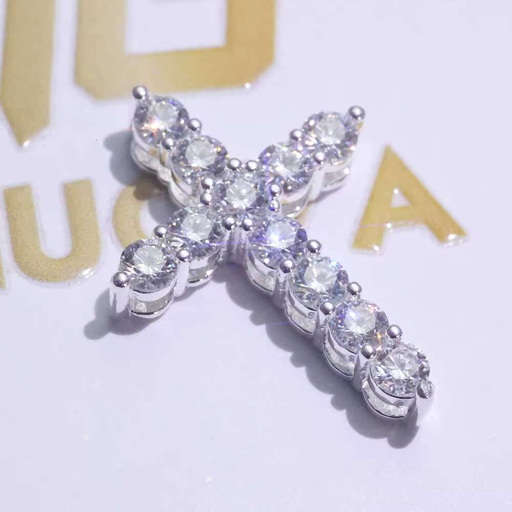 NUOYA 925 Sterling Silver Jesus Cross Pendant Iced Out Moissanite Christian Religious Jewelry White Gold Plated Gift for Women