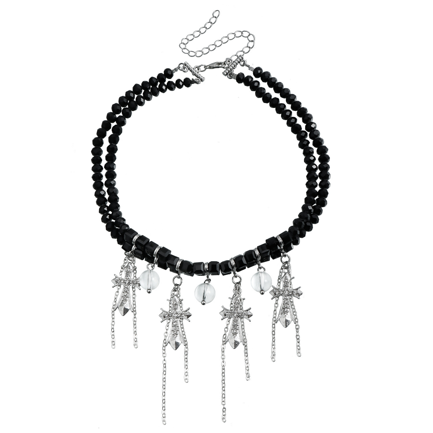 Jewelry INS Inlaid Dia Cross Glass Ball Tassel Collarbone Chain Sweet Cool Girl Style Necklace Jewelry for Women