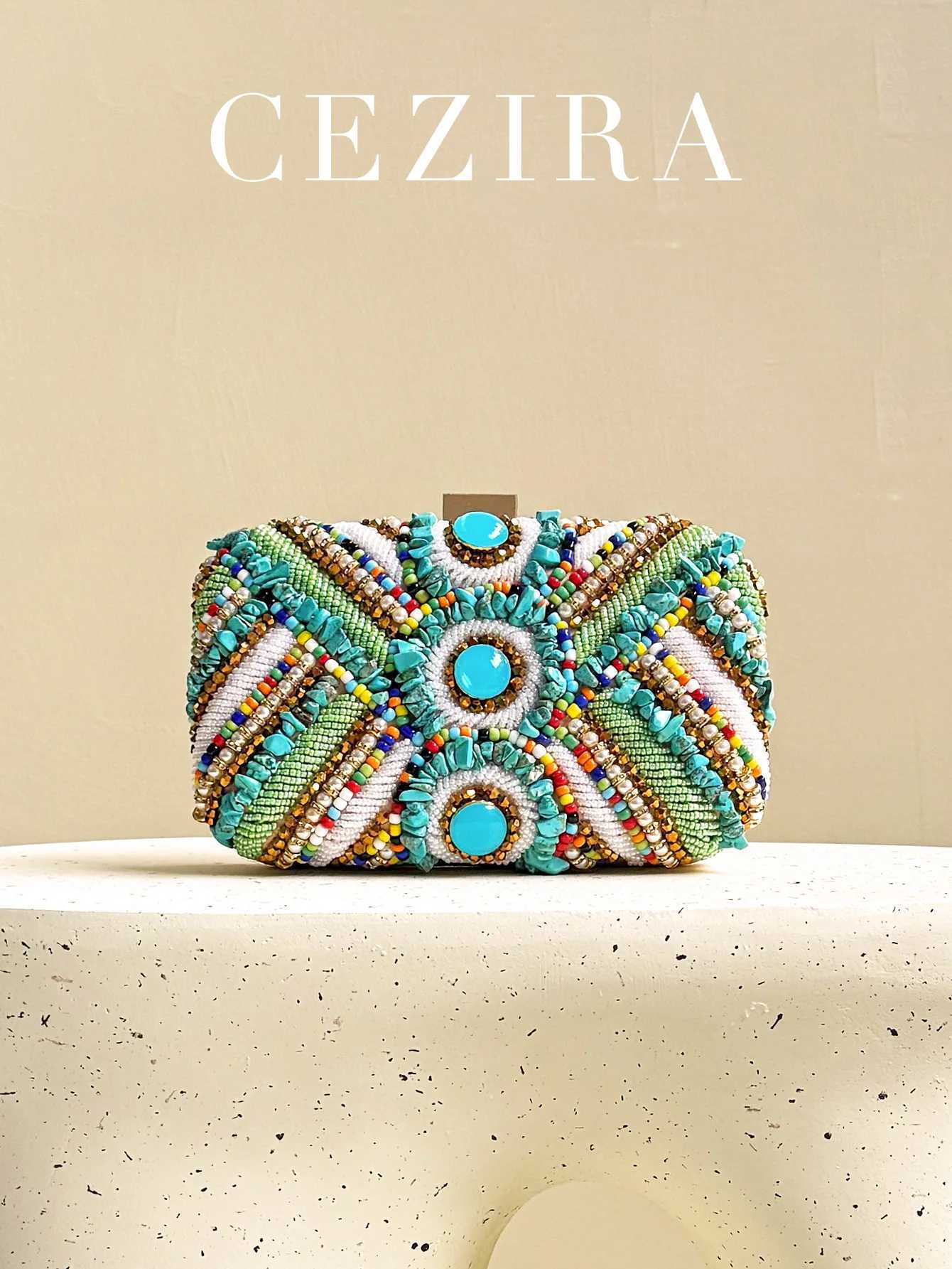 Womens Glamorous Luxury Colorful Beads Pearls Clutch Metal Frame Case Evening Bag Long Chain Purse Party Holiday Travel Tribal M250625