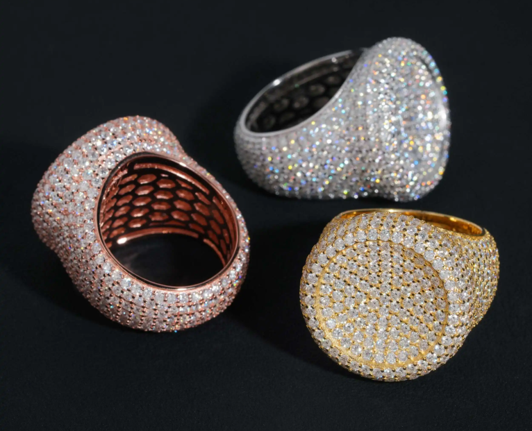Hot Sale Round Shape Moissanite VVS Pass Diamond Test 925 Sliver Gold Plated Men's Moissanite Diamond Hip Hop Iced Out Rings