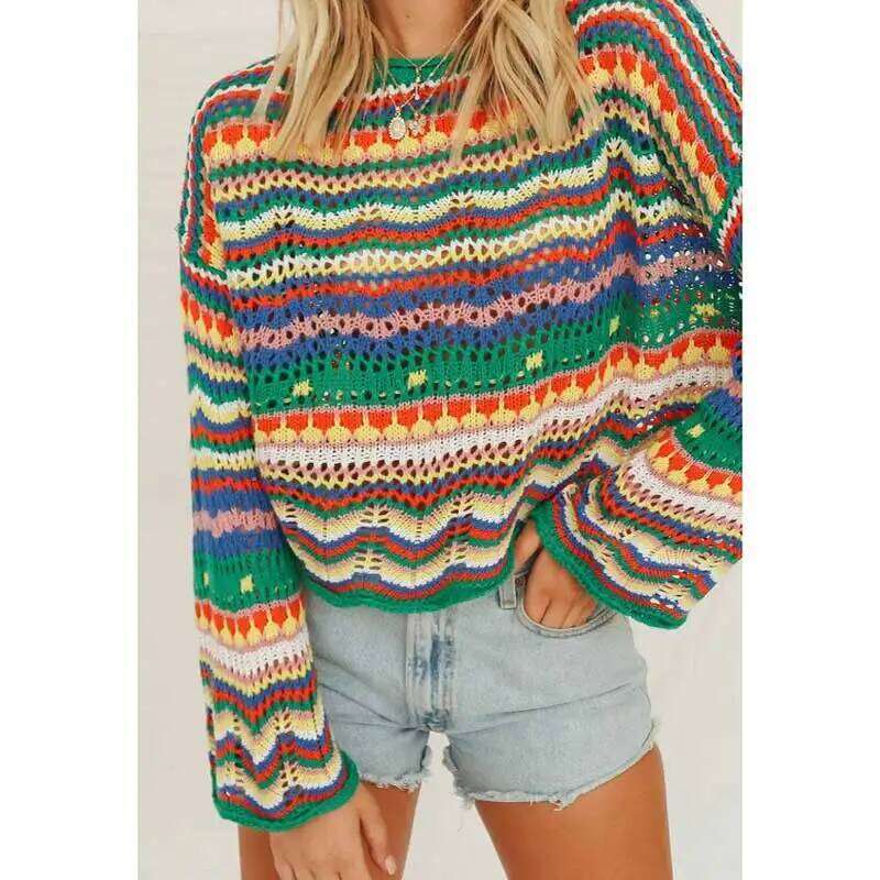 BOHO INSPIRED Colorful Chunky Crochet Sweaters women knitted jumper winter fashion SWEATER pullover hollow out sweater