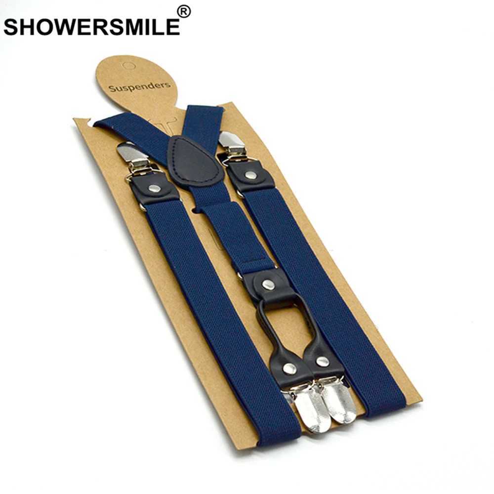 SHOWERSMILE Red Suspenders Men Classic Pants Strap Y Back 120cm Casual Retro Trouser Braces 4 Clips Elastic Male Suspender Belt W250625