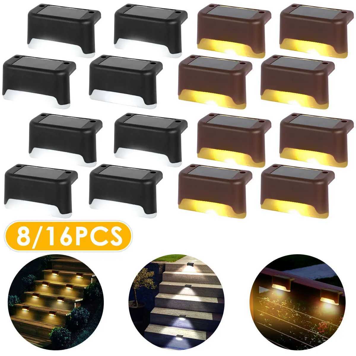 Warm White Solar Fence Lamp LED Solar Step Lamp Outdoor Step Light Waterproof Garden Decor Lamp for Patio Stairs Railing Pathway XJ250624