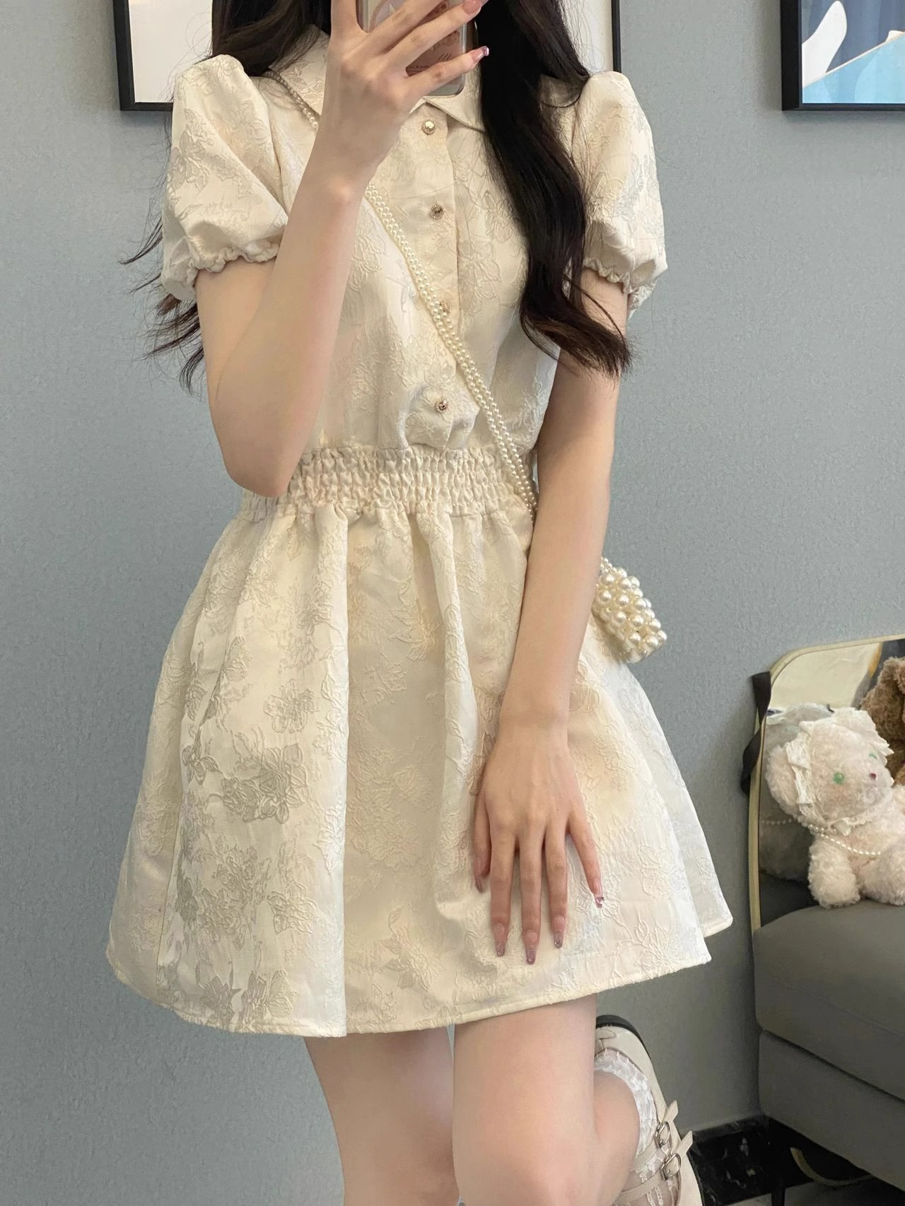 KO7150 Temperament French dress female summer sweet age-reducing A-line skirt tea break fairy short skirt