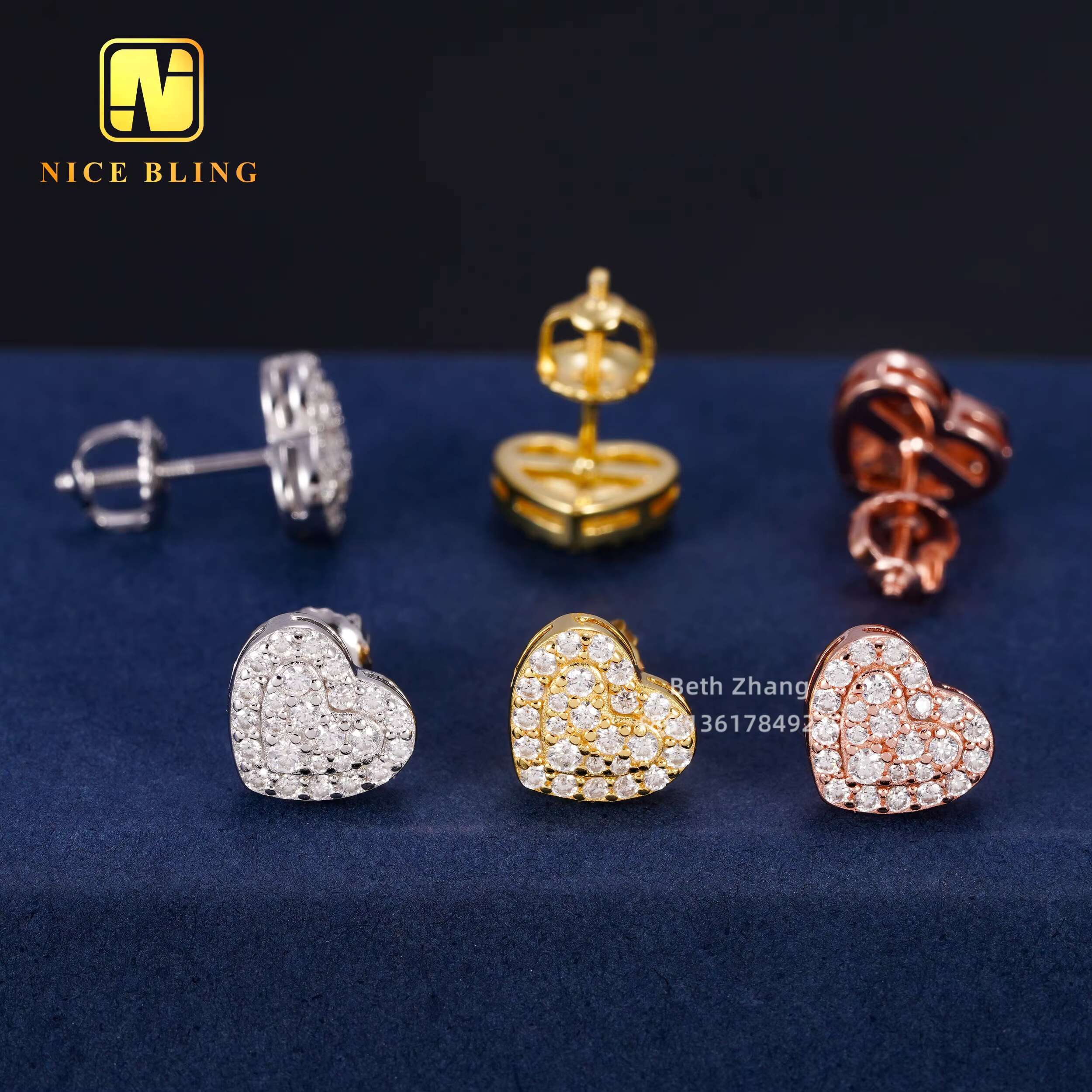 Screw Back Heart Shape Earrings VVS Moissanite Jewelry Unisex Hip Hop Diamond Ear Studs With GRA Certificate