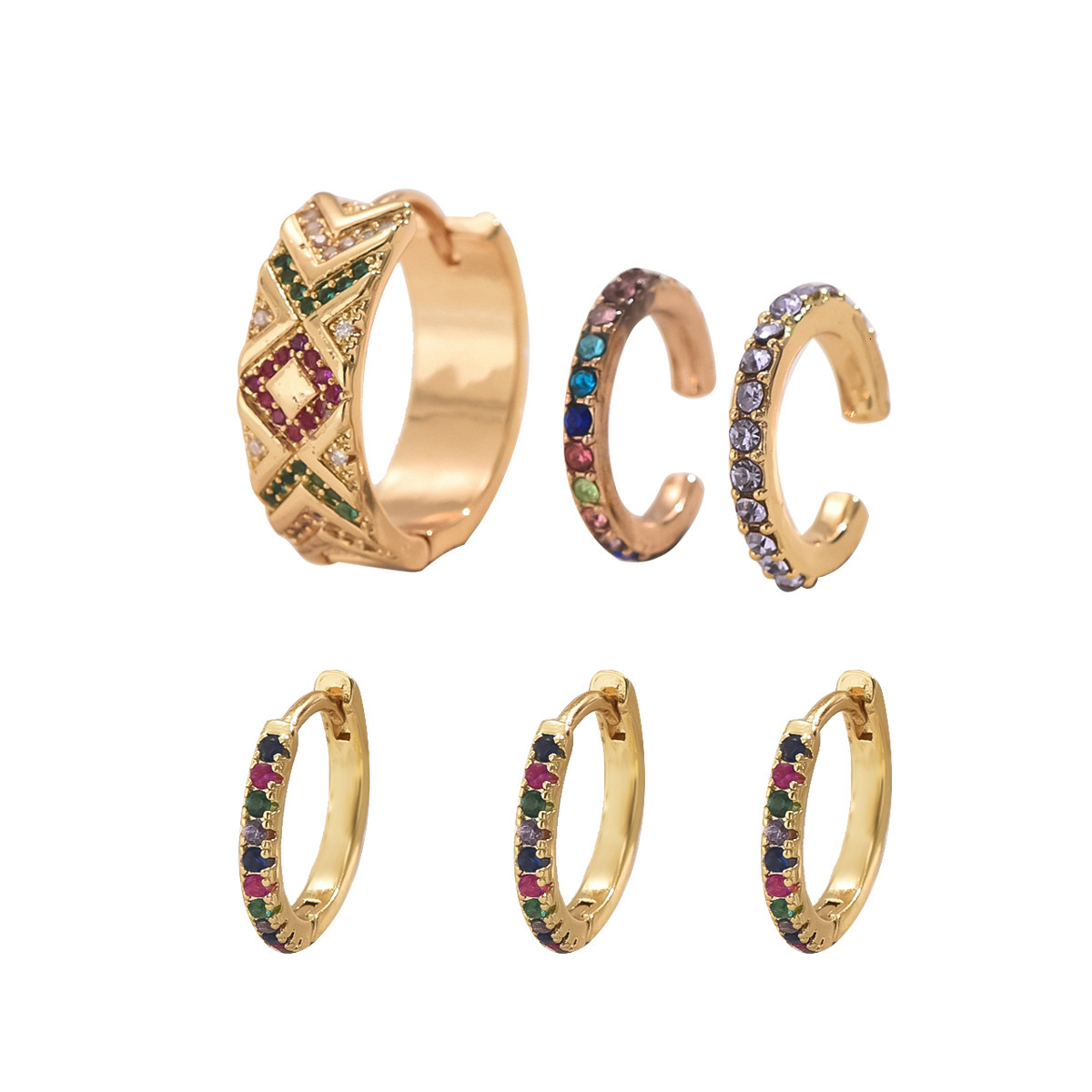 Light Fashion Palace Style Women S Earrings Simple Inlaid Corful Zircon Design Sense Cuffs Ear Jewelry