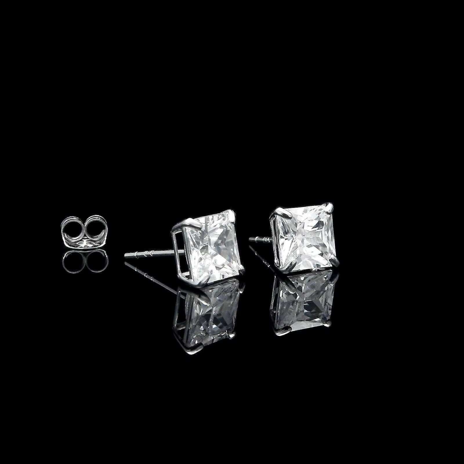 Yu Ying 1ct 2ct square Princess Cut Moissanite Diamond White Gold Plated 925 Sterling Silver Earring Stud Jewelry Men Women