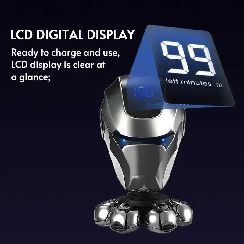 5-IN-1 Men Rechargeable Bald Head Electric Shaver 7D Floating Blade Head Beard Nose Ear Hair Trimmer Razor Clipper Facial Brush W250625