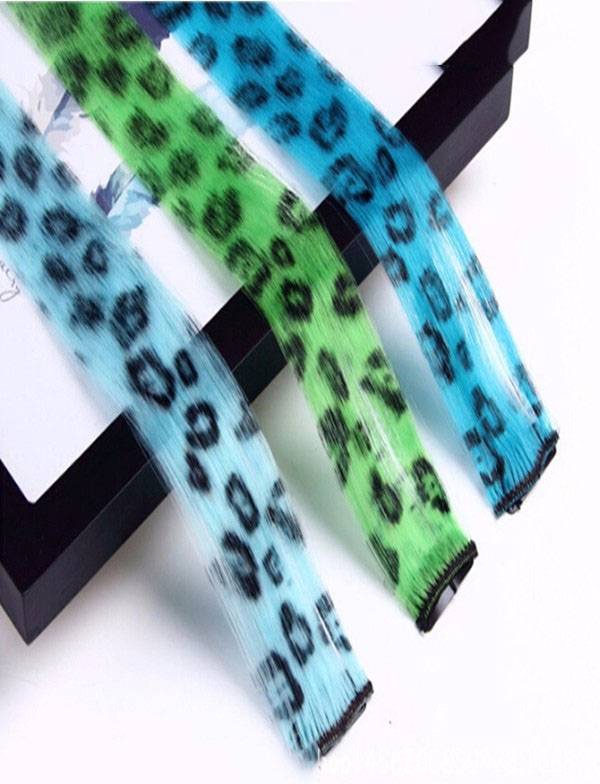 LeeWin Straight Printed Color Clip in Hair Extension,Leopard Print,12pcs/Set Clip on Hair for Kids,Kids Hair Extensions Suit for Woman Girls