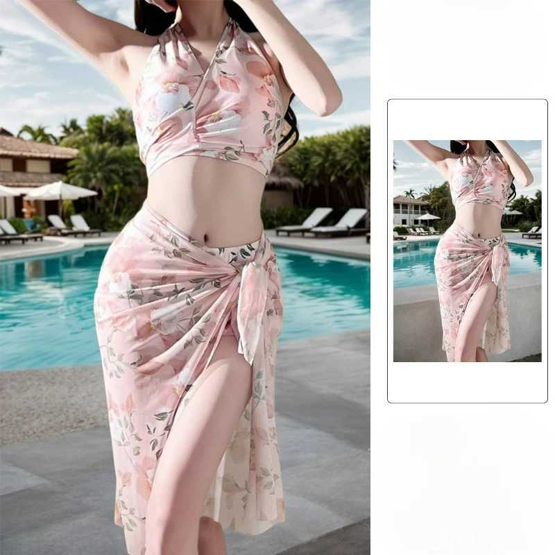 Swimming Bathing Suit Women Bikini Three-piece Suit Spend Ones Holidays Korean Version Lace Sexy PrintingXJ250624