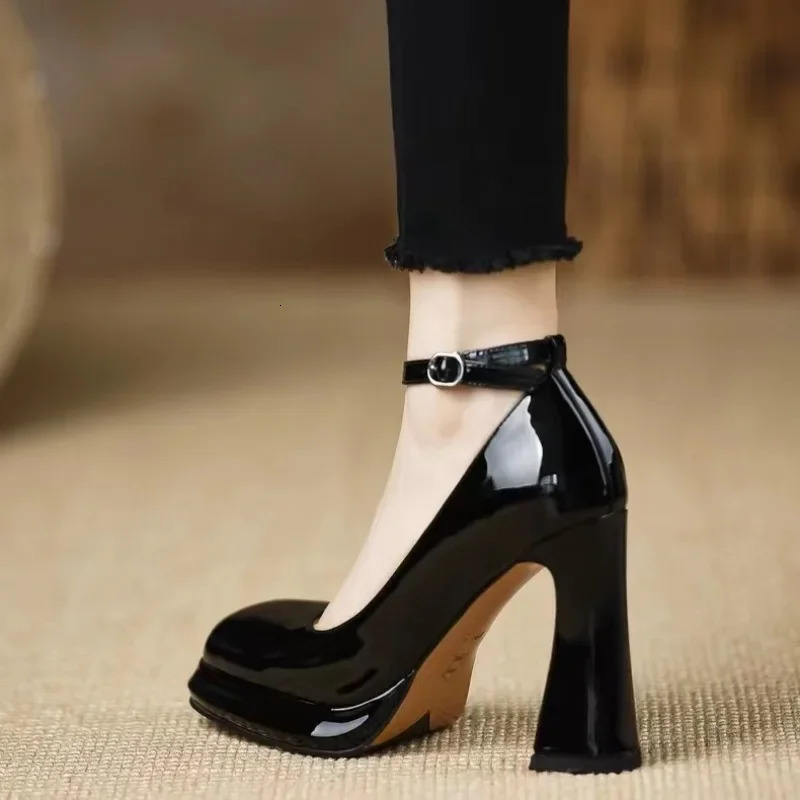 Thick Bottom High Heels Women Shoes Solid Fashion Temperament Single Shoe Spring Summer Ankle Buckle Elegant Woman Heeled Shoes 250624