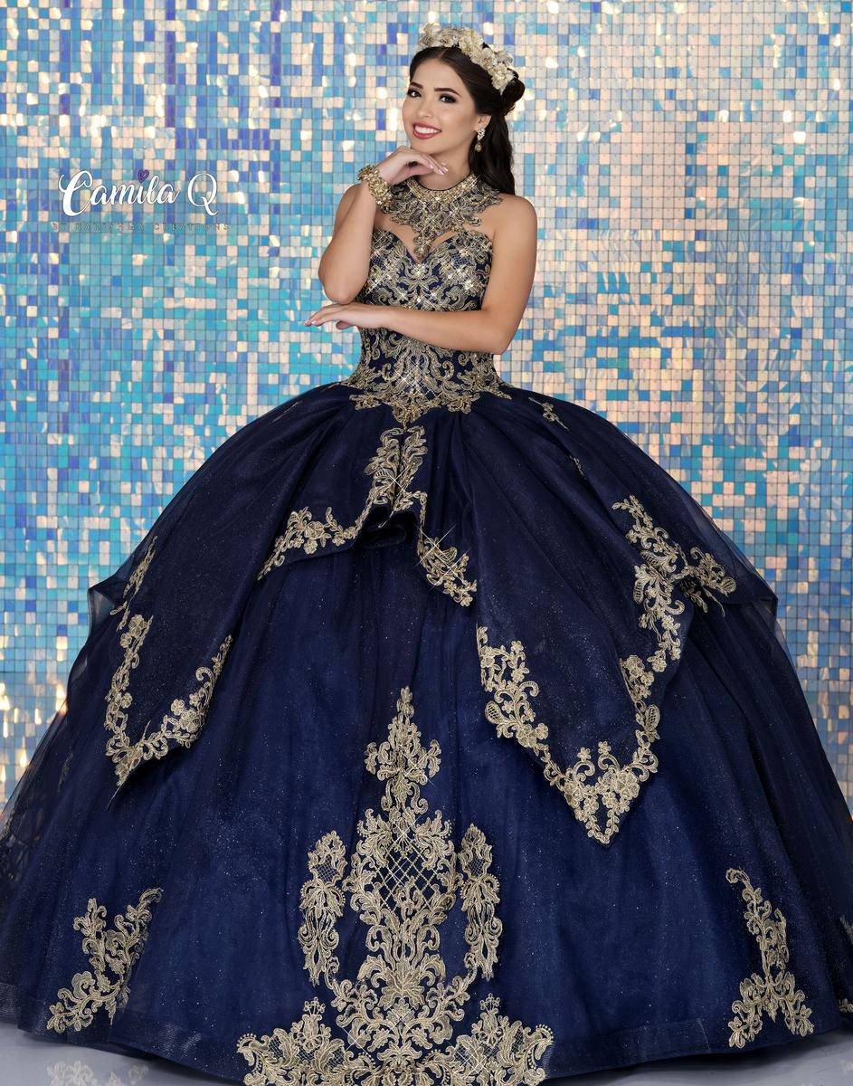 Gorgeous Navy Quinceanera Dress 2025 Vintage Ball Gown Gold Lace Vestidos De15 Xv Anos Birthday Sweet 16 Dress Party Fifteen Prom Masquerade Special O