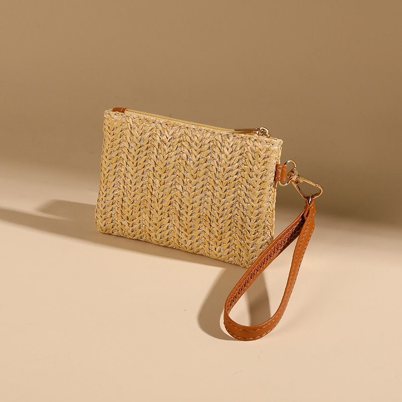 Free Shipping 2025 New Designer Bag Summer Women's Mini Wallet Cross-border Straw Element Coin Purse Wrist Lightweight Card Holder Coin Bag