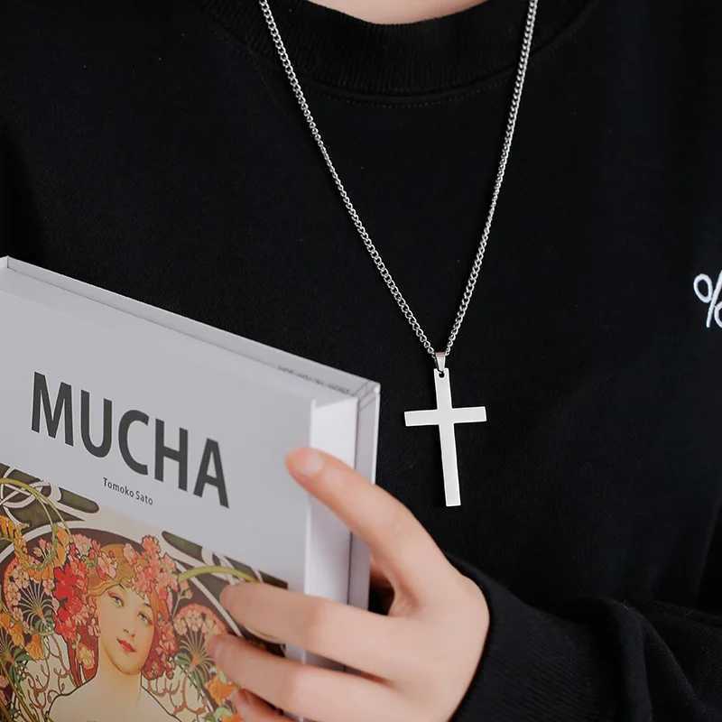 Fashion Stainless Steel Cross Pendant Necklace Unisex Punk Hip Hop Link Chain Charm Jewelry for Boys Girls Cool Gift V250625