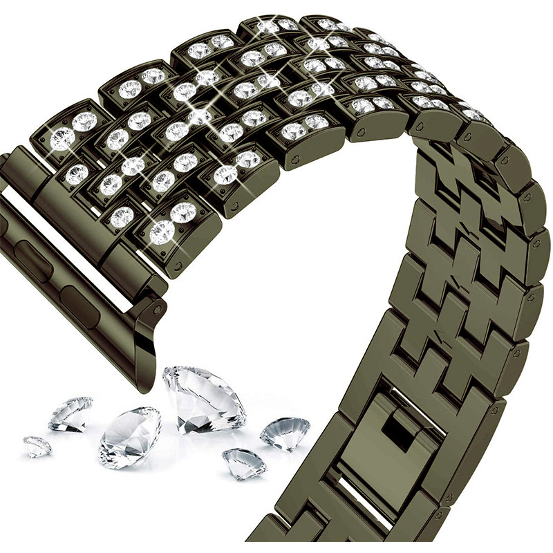 Luxury Premium Five-Link Full Rhinestone Stainless Steel iWatch Band Designer Elegant Metal Strap for iWatch Smart Series 1-9 Glamorous Bling Accessor
