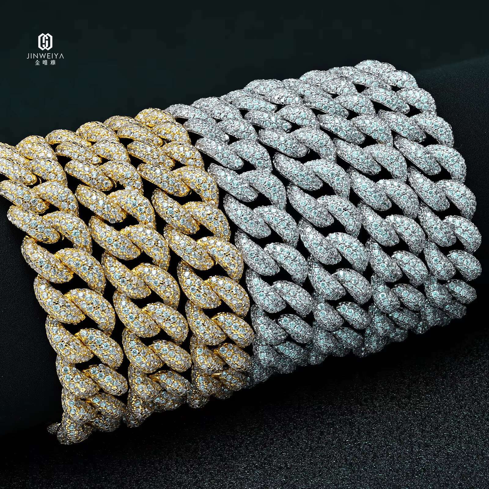 Hot Sale 10mm Wide HipHop Necklace Bracelet Moissanite Cuban Chain Silver Iced Out VVS1 Moissanite Cuban Link Chain