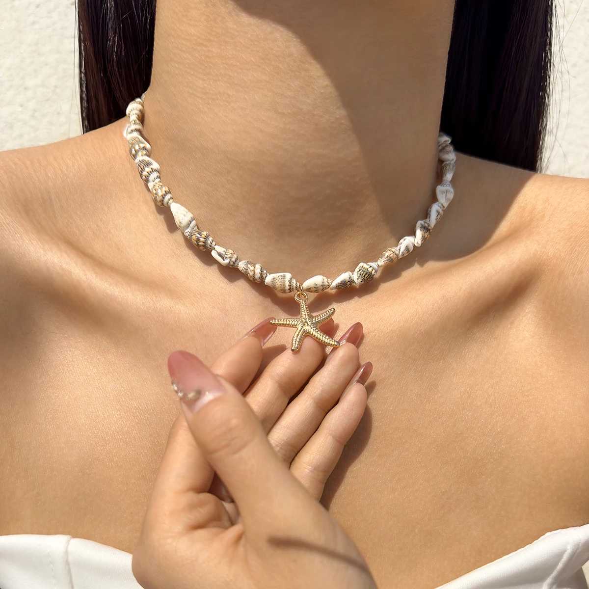 Tocona Bohemian Conch Beaded Starfish Personality Pendant Necklace Suitable For Womens Summer Beach Party Accessories Gifts V250625