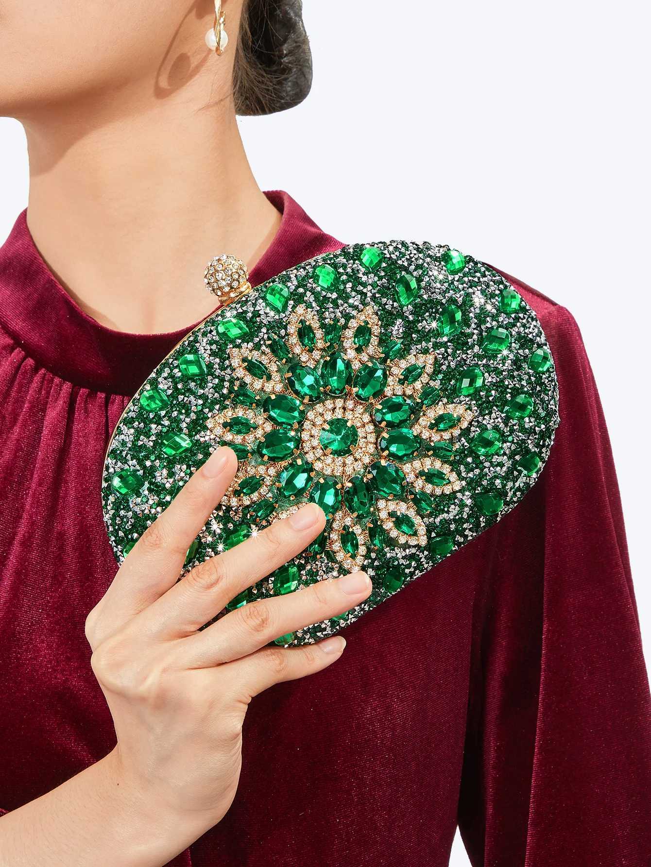 Gorgeous shiny mini diamond-studded rhinestone floral hand-held dinner bag for wedding and party M250625