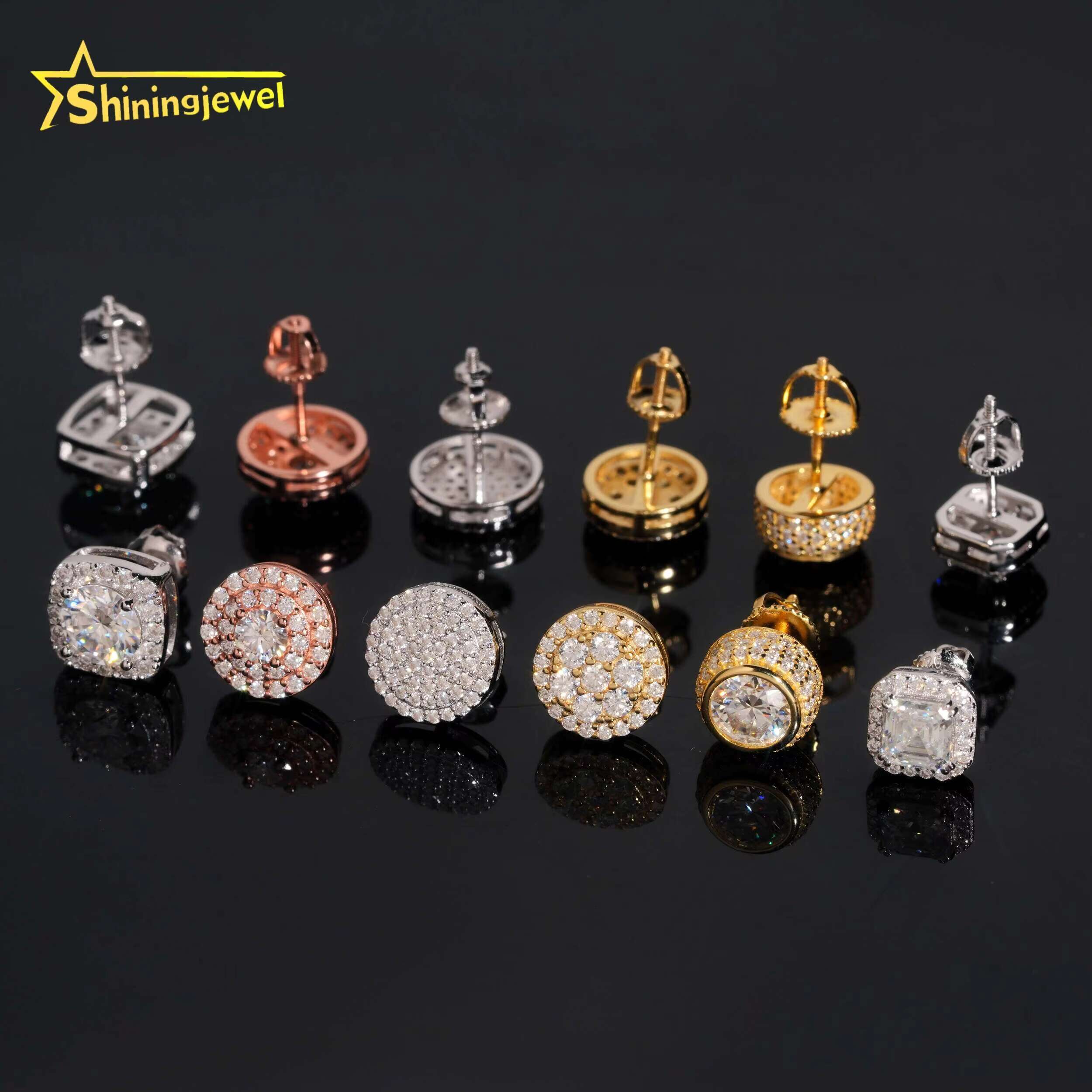High Quality 925 Silver Men Women Stud Earrings Moissanite Fine Jewelry Hip Hop VVS D Color Moissanite Earrings Screw Back