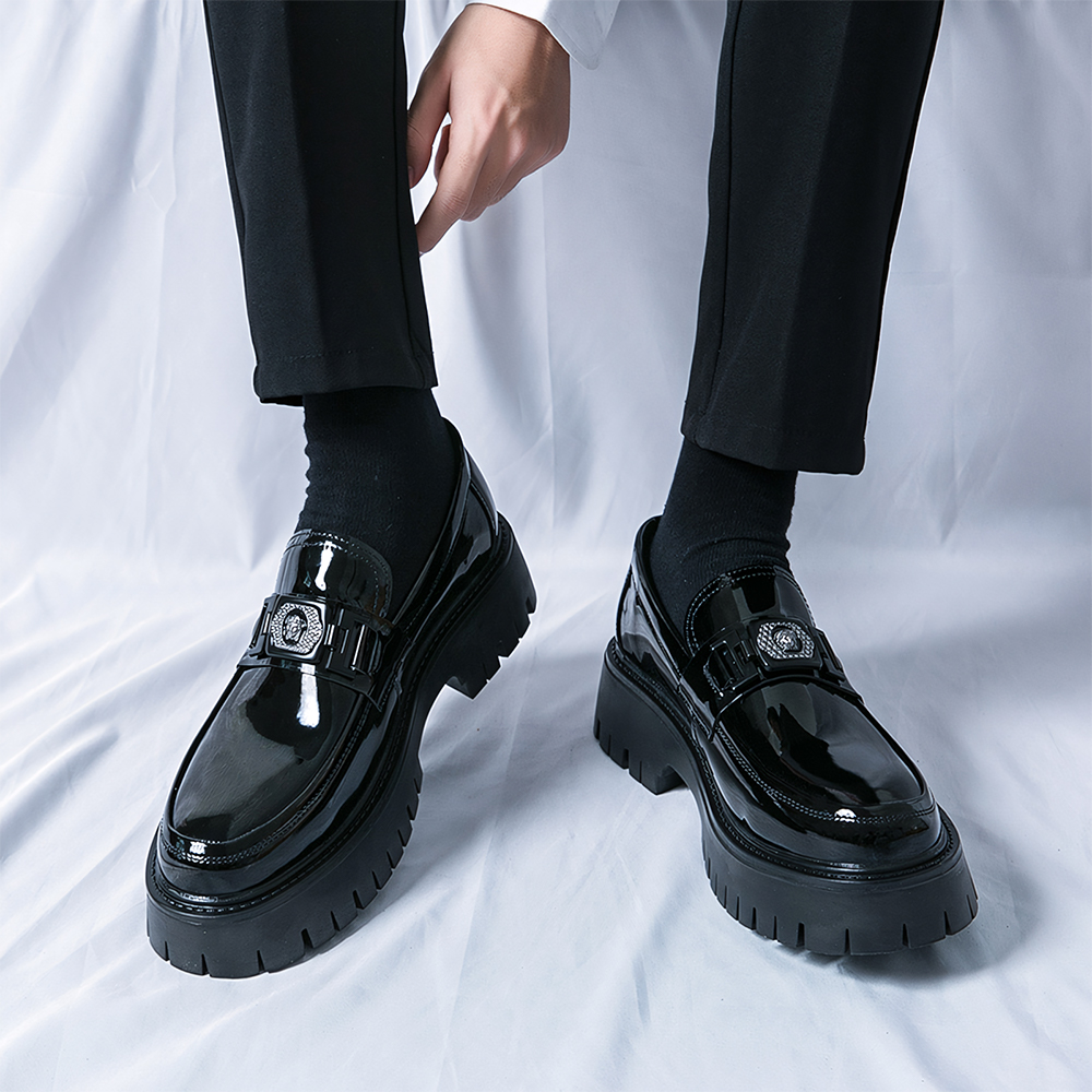 8806-Men's Platform Leather Shoes Classic Round Toe Business Casual Formal Handmade Leather Shoes Men's Breathable British Inner Heightened Thick-Soled Trend