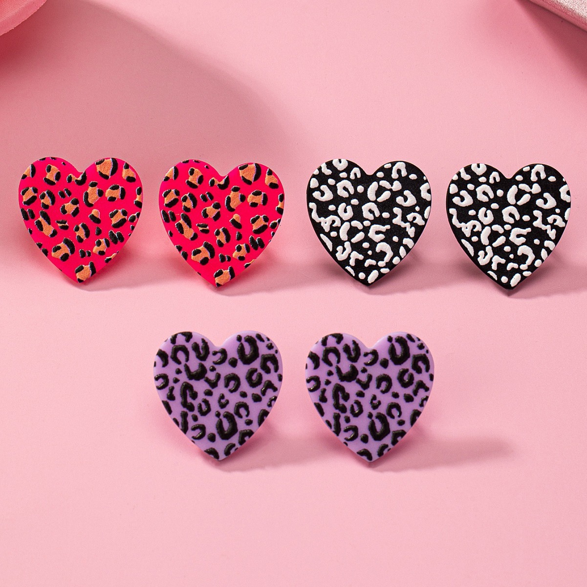 1 Pair Leopard Print Heart Earrings Delicate Fashionable Small Daily Versatile Photo Atmosphere Celebration