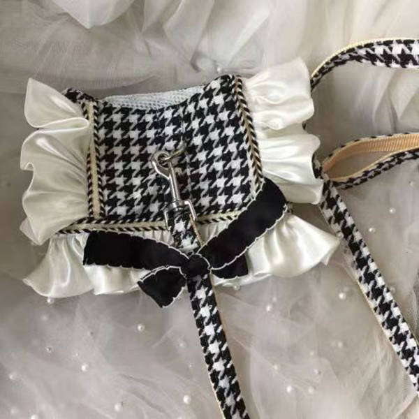 Luxury Princess Dog Harness with Leash Set, No Pull Adjustable Simple Magic Glue Puppy Pet Vest Harnesses Summer Pets Dress for Small Medium Dogs and 