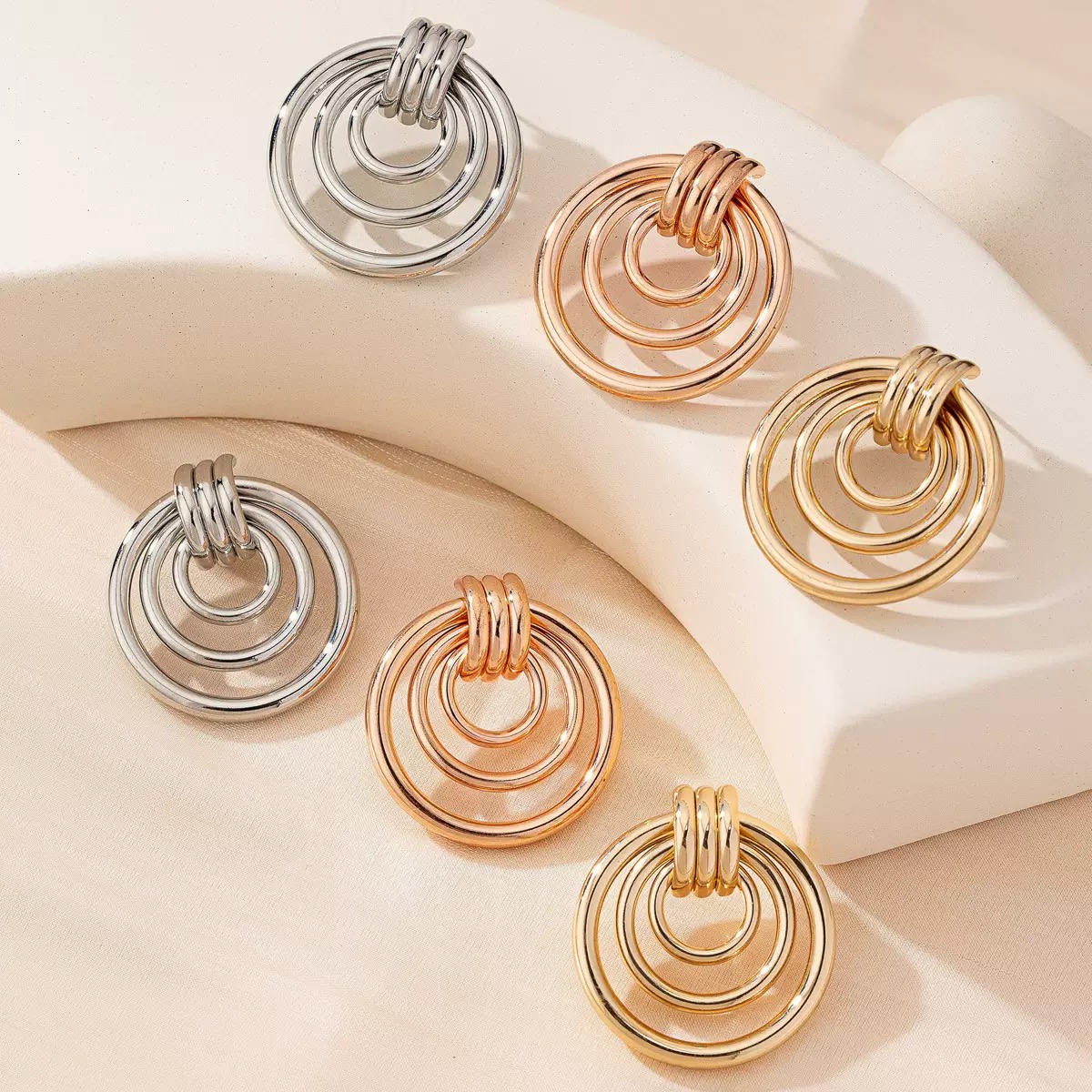 Premium sense earrings female gold circle geometric twisted multi-layer earrings fashion versatile earrings