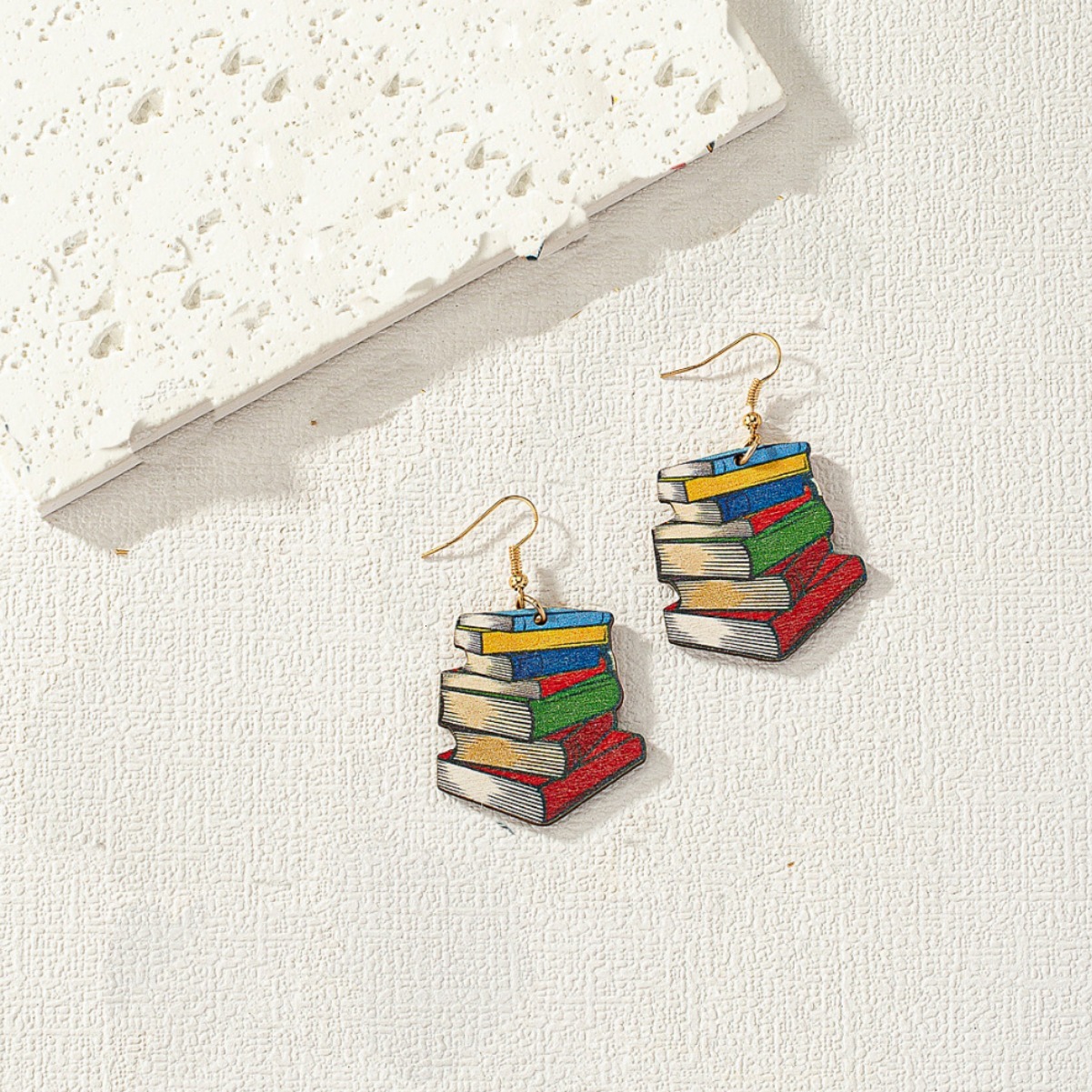 SHEIN Hot Selling 3D Textbook Wooden Back-to-School Season Teacher Student Gift Book Earrings High-end