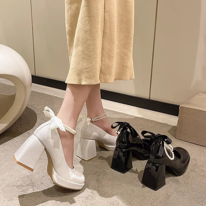 Mary Janes Thick Heel High Heels Womens Spring Summer Retro Korean Style Lolita Ultra Adult Square Toe Shoes 250624