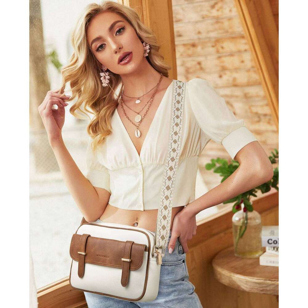 2025 New Women's Shoulder Retro PU Leather Wide Strap Crossbody Fashion Commuting Outdoor Messenger Bag