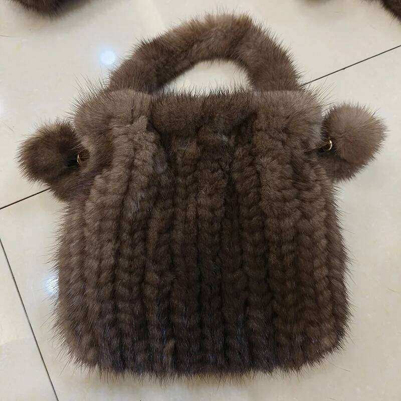 2024 New Real Genuine Mink fur Handbag Women Small Cute Girls Natural Fur Phone Bag