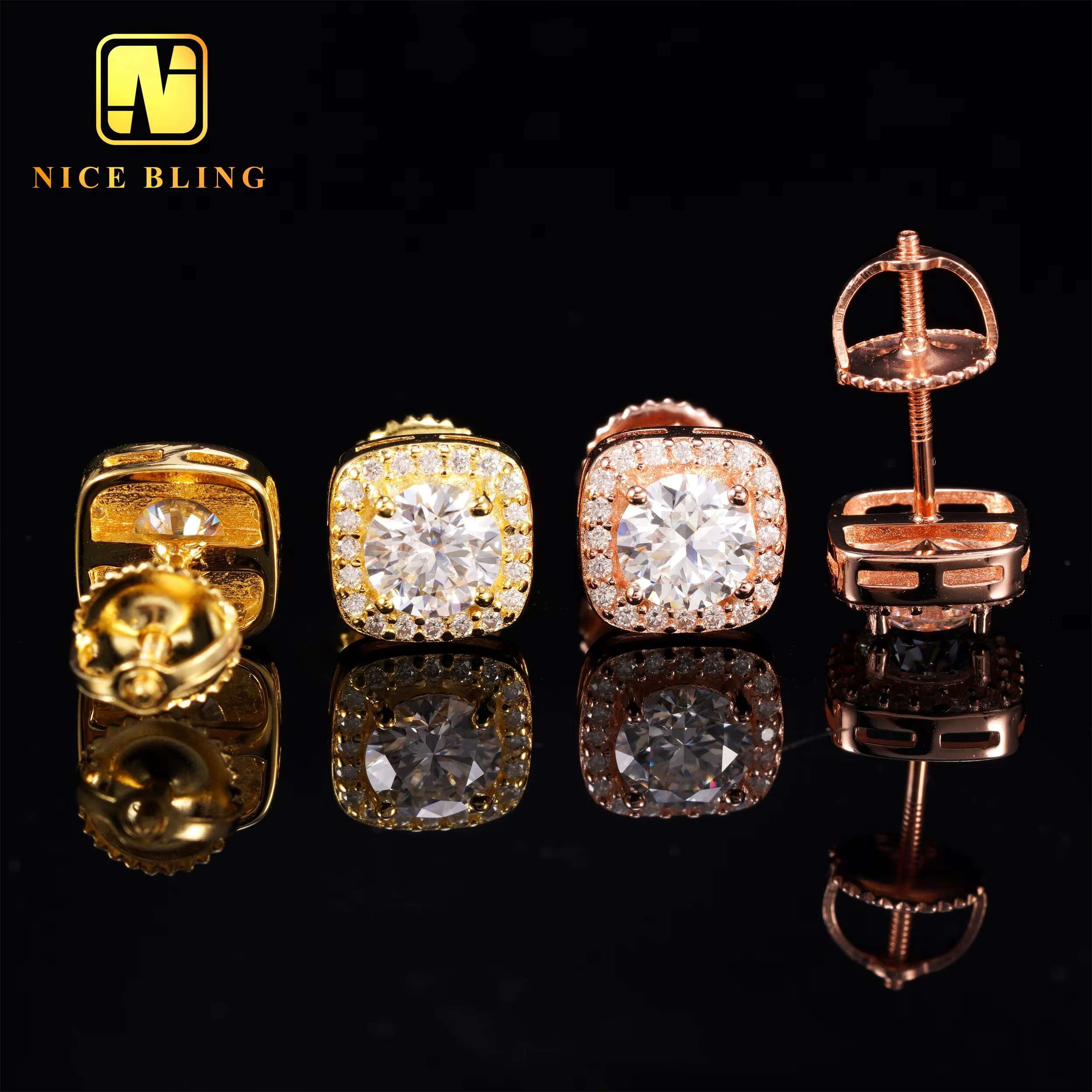 Hot Selling Cheap Price Cluster Moissanite Earrings 925 Sterling Silver Hip Hop Jewelry Square Ear Studs Pass Diamond Tester