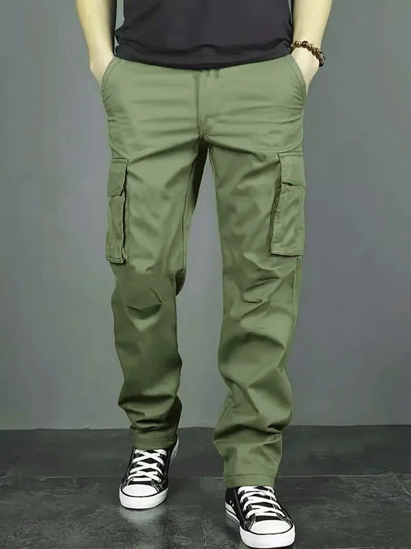 Mens casual multi pocket work pants with loose fit and drawstring waistband suitable for hikingfishingand outdoor exploration 250614