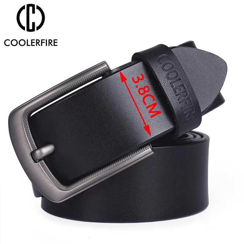 COOLERFIRE Genuine Leather Belt with Pin Buckle Designer Belts for Men Cowhide Fashion Jeans Strap Male Brown Black Belts W250625