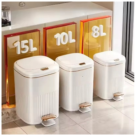 8/10/15L Light Luxury Trash Can with Lid Pedal Type Recycling Garbage basket For Large Capacity Kitchen Bathroom Trash Bin